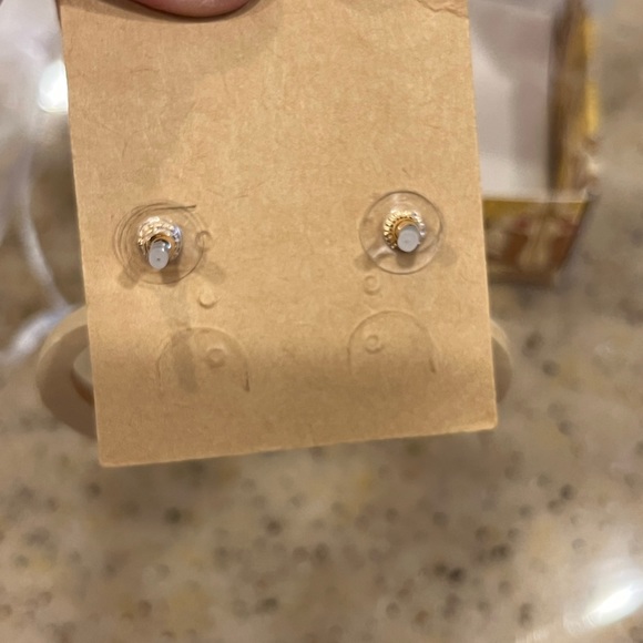 NWT and mesh bag and box Plunder Designs wood/gold door knocker earrings. - Picture 6 of 6